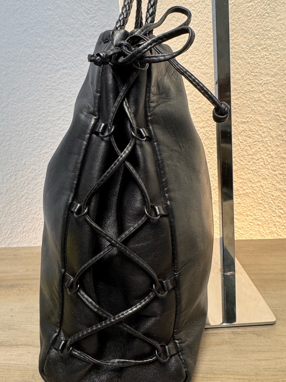 DESMO Italian Lambskin Leather Corset Laced Braided Strap Hobo Bag corset style! - Picture 6 of 10